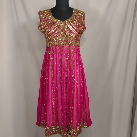hot pink and gold dress